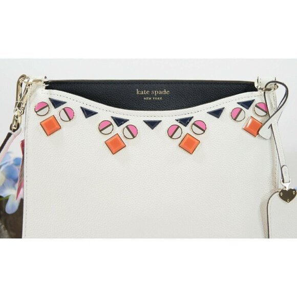 Kate Spade Optic White Navy Margaux Large Jewel Messenger Crossbody Bag NWT - Picture 2 of 5